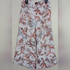 Tahari Cropped Wide Leg 100% Linen Pants Floral Design Elastic Back Pull on L